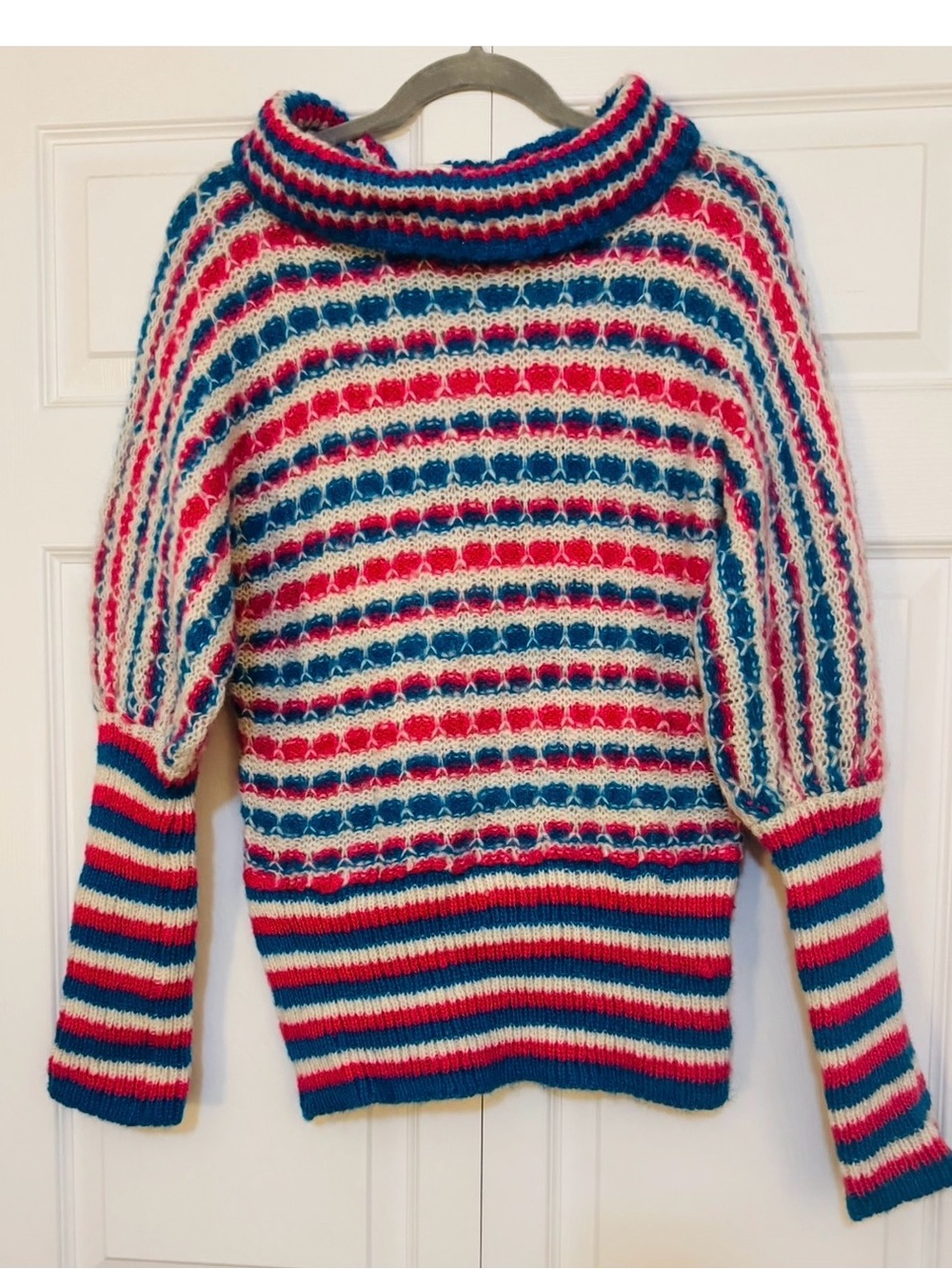 Bitossi Red, Blue & White Striped Cowl-Neck Sweater with Balloon Sleeves